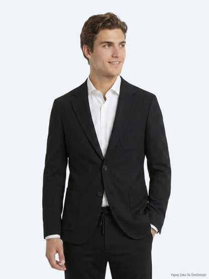 Siyah Mikro Modern Fit Örme Takım Elbise