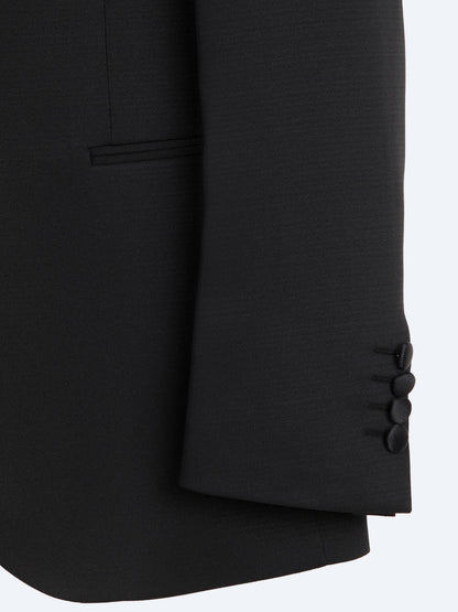 Siyah Düz Modern Fit Şal Yaka Dokuma Smokin Takım Elbise