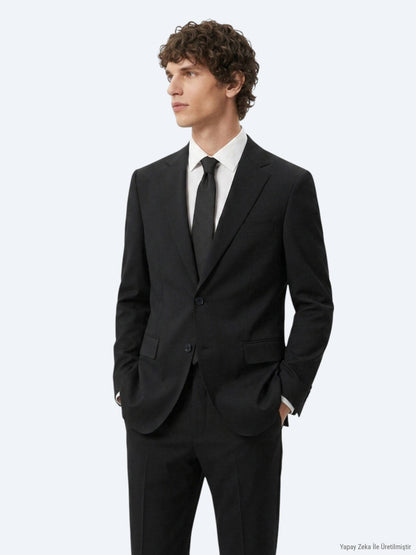 Siyah Düz Modern Fit Takım Elbise