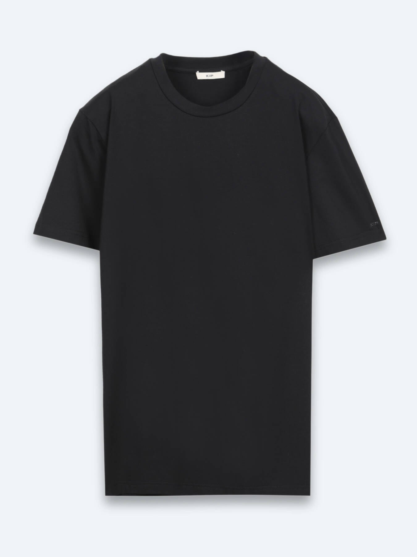 Siyah Düz Pamuk Karışımlı T-shirt
