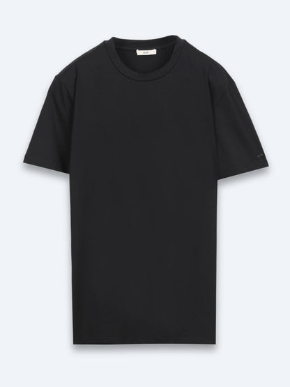 Siyah Düz Pamuk Karışımlı T-shirt