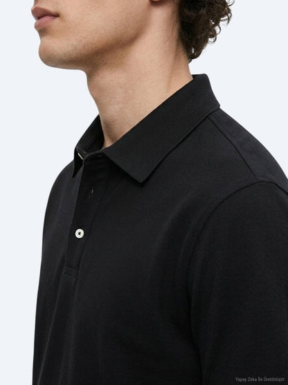 Siyah Düz Pamuk Karışımlı T-shirt