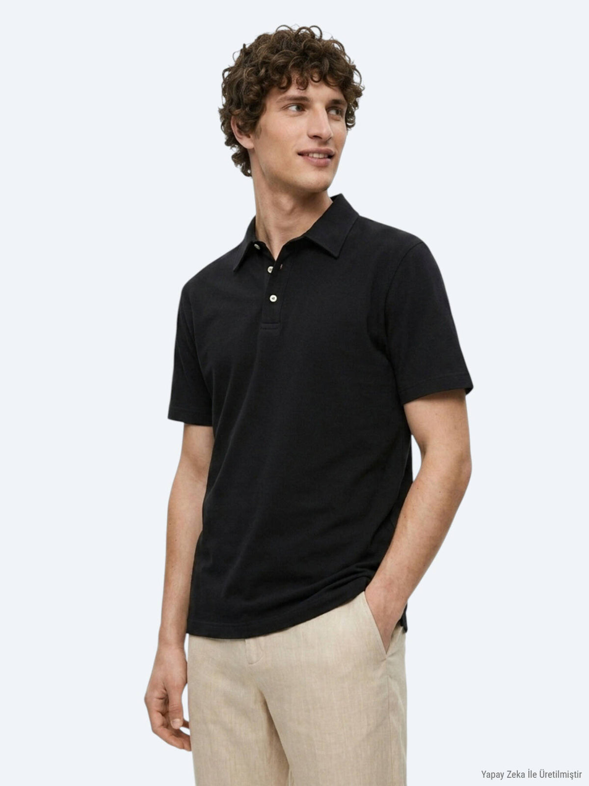 Siyah Düz Pamuk Karışımlı T-shirt