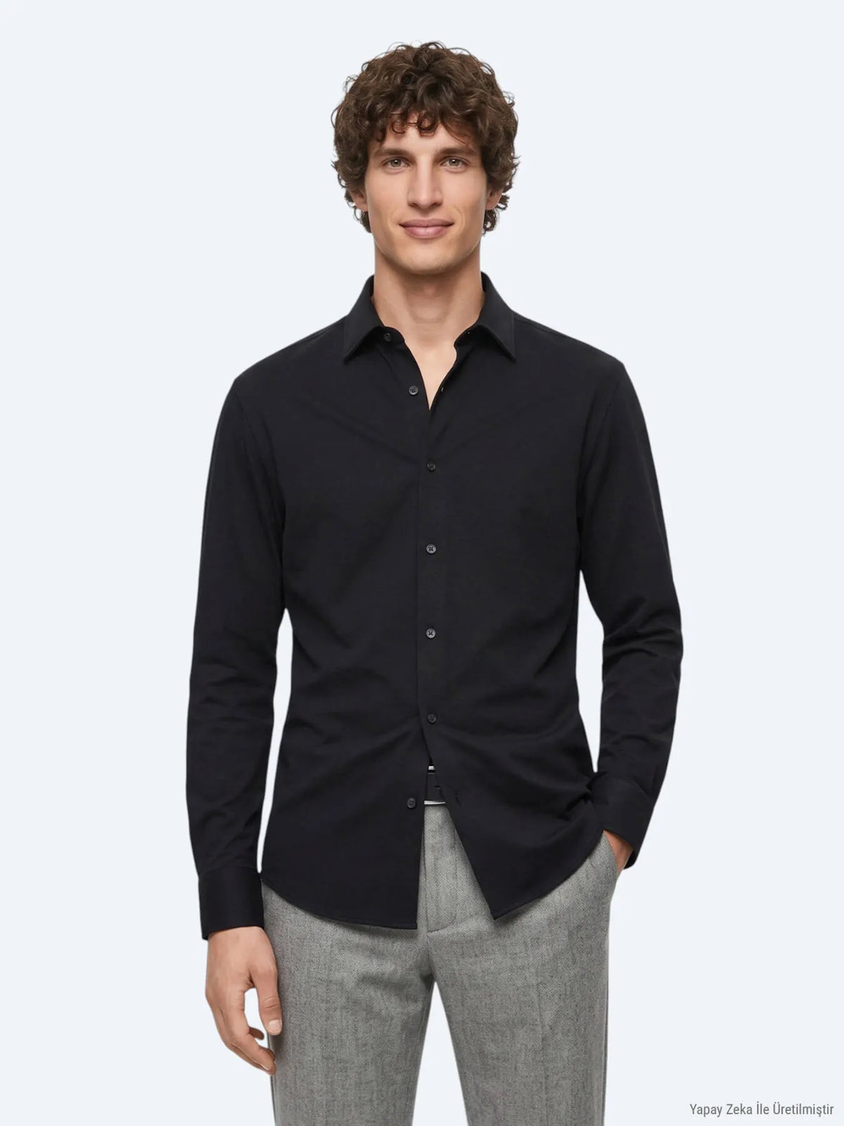 Siyah Düz Regular Fit Uzun Casual %100 Pamuk Gömlek