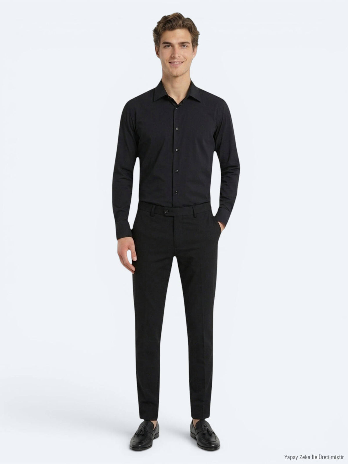 Siyah Düz Regular Fit Uzun Casual Gömlek