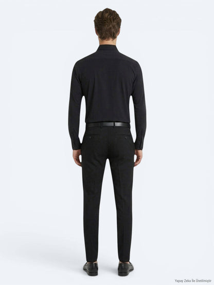 Siyah Düz Regular Fit Uzun Casual Gömlek