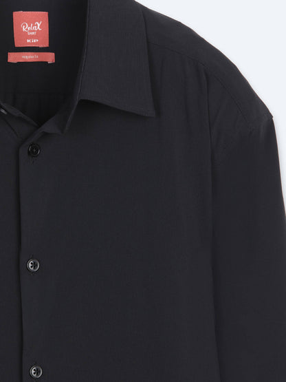 Siyah Düz Regular Fit Uzun Casual Gömlek