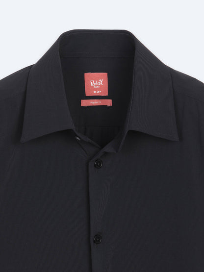 Siyah Düz Regular Fit Uzun Casual Gömlek