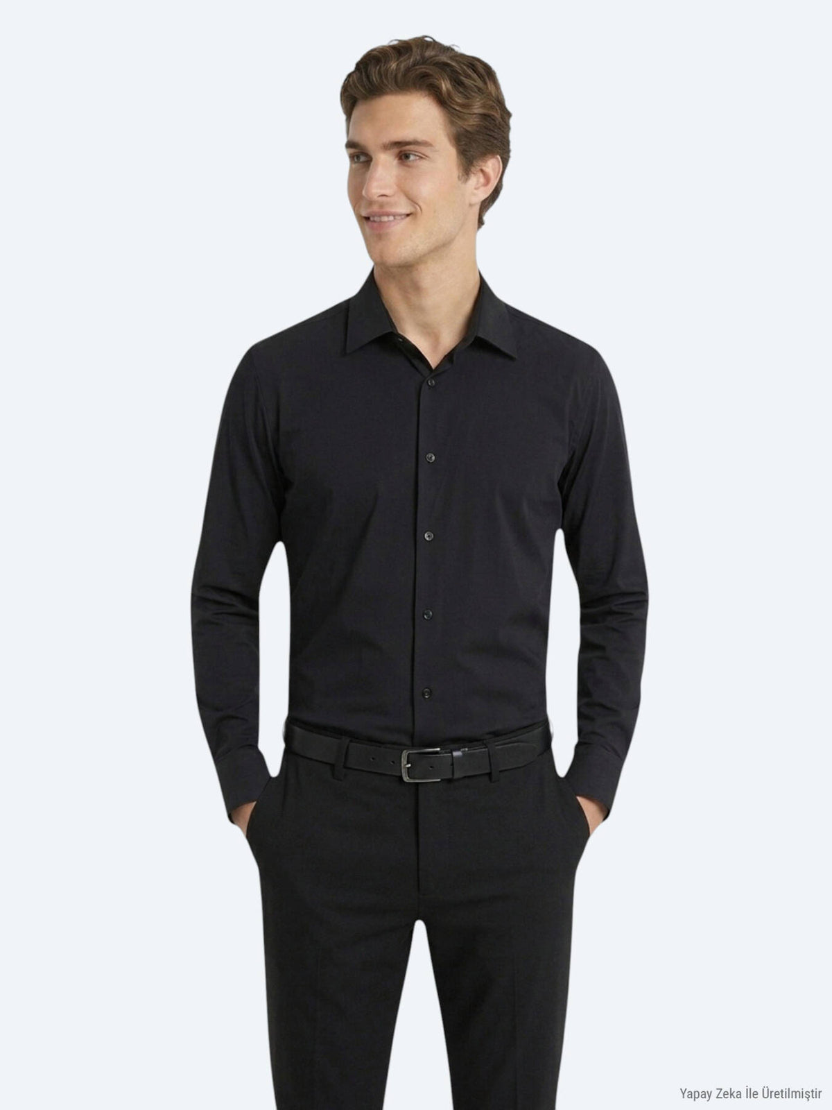 Siyah Düz Regular Fit Uzun Casual Gömlek