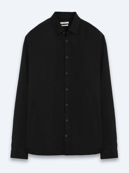 Siyah Düz Regular Fit Uzun Dokuma Casual Gömlek