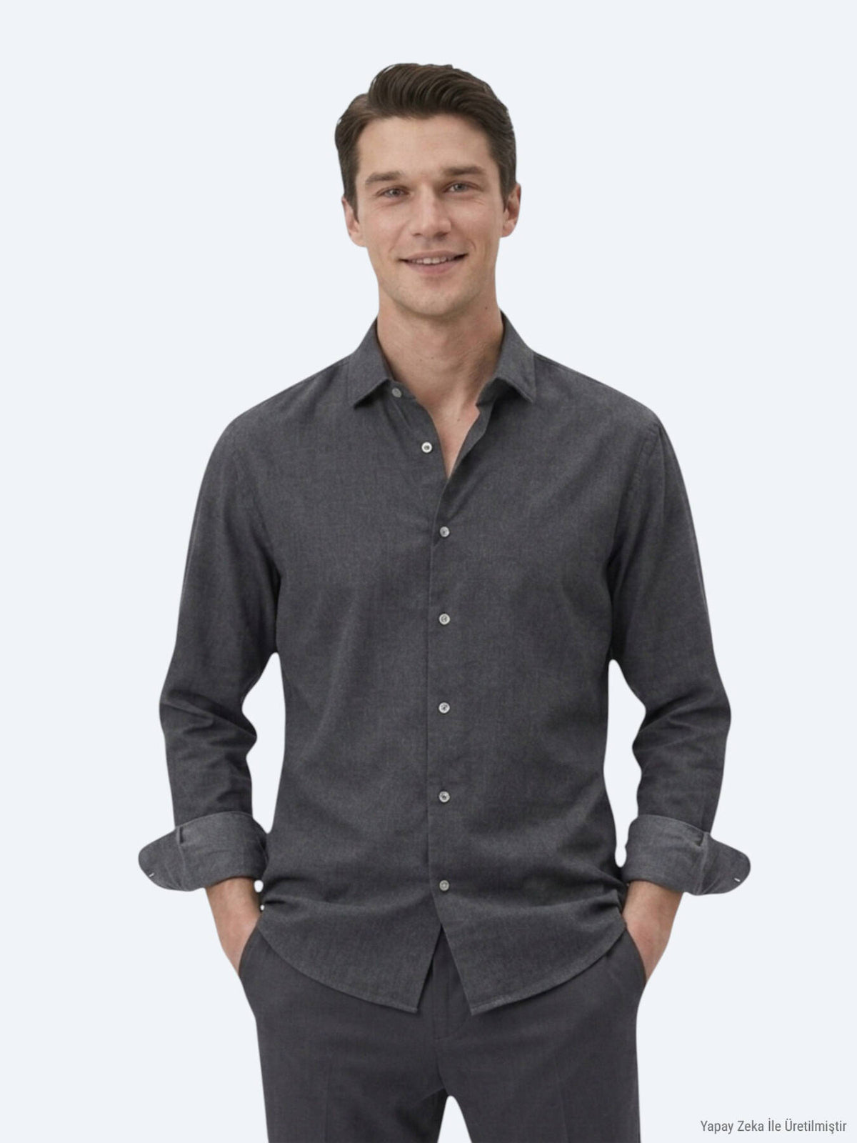 Siyah Düz Regular Fit Uzun Dokuma Casual Pamuk Karışımlı Gömlek