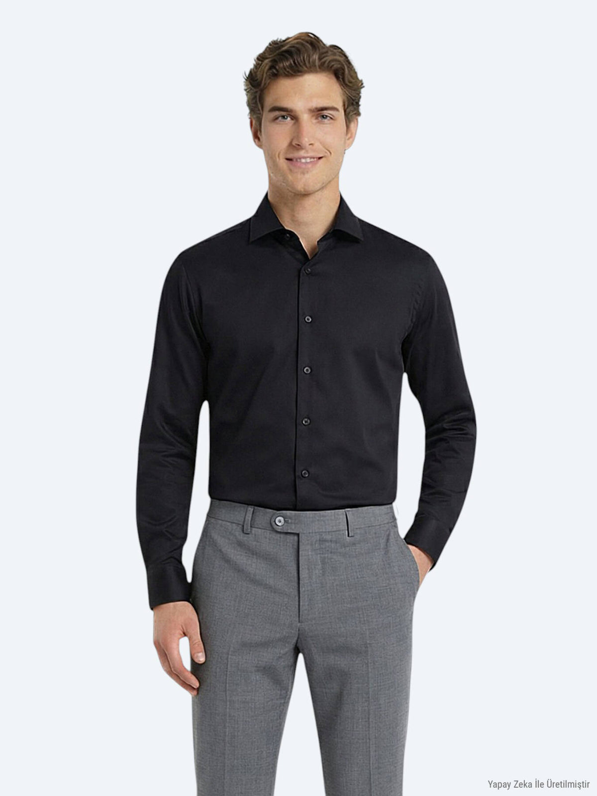 Siyah Regular Fit Uzun Dokuma Klasik %100 Pamuk Gömlek