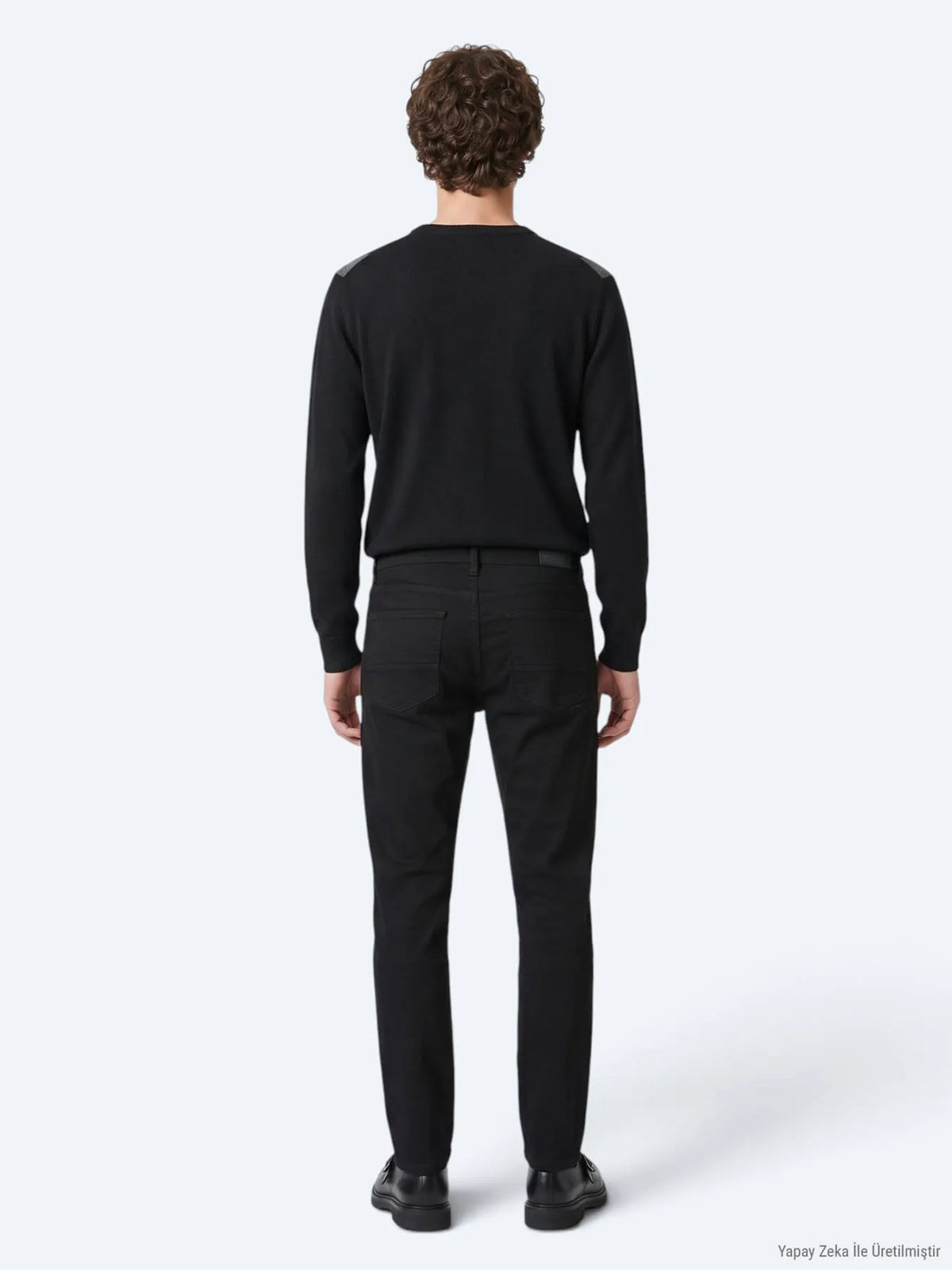 Siyah Düz Slim Fit Denim Pamuk Karışımlı Pantolon