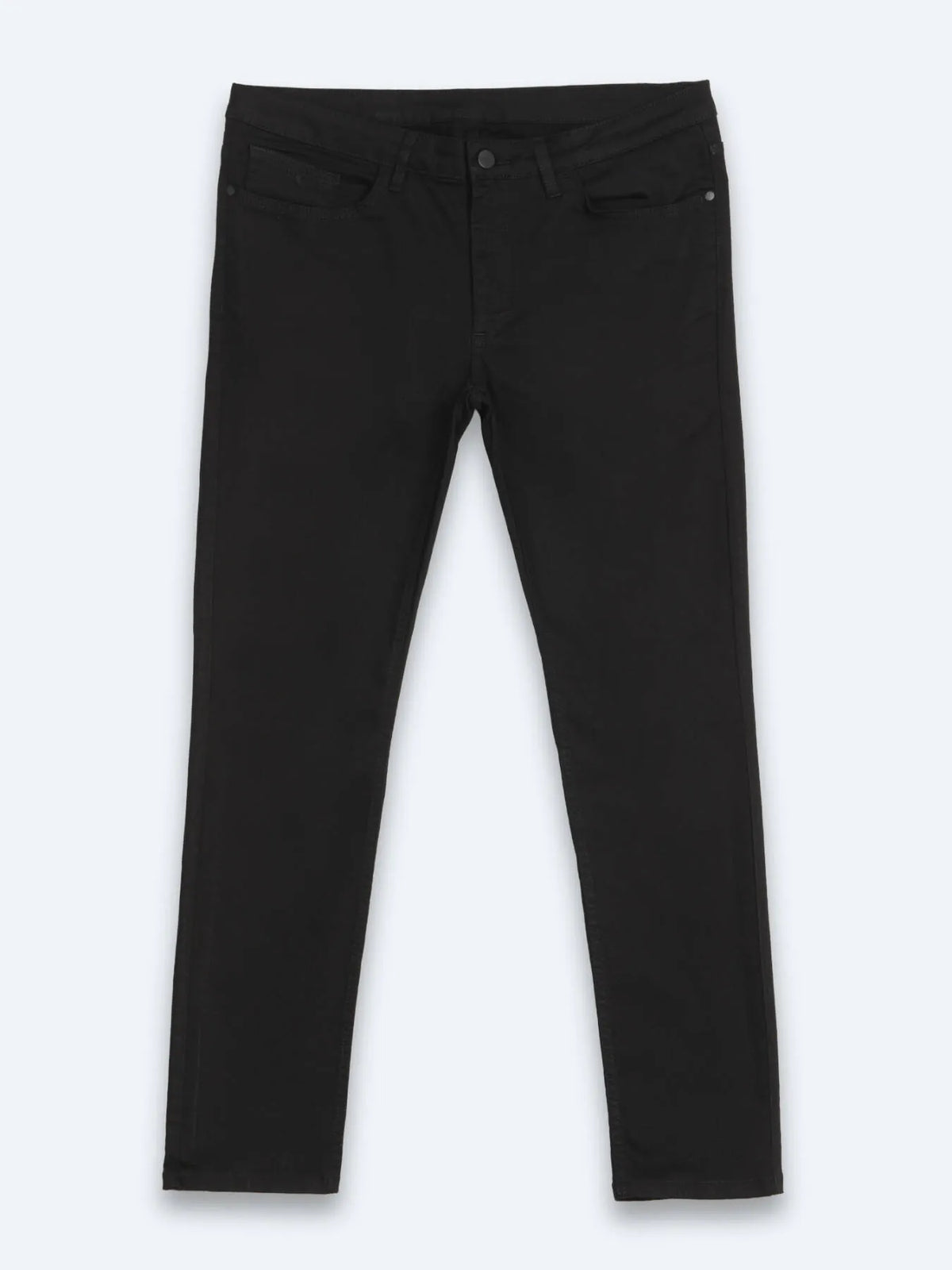 Siyah Düz Slim Fit Denim Pamuk Karışımlı Pantolon
