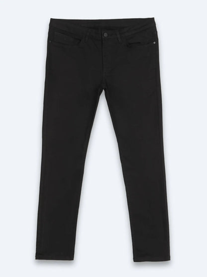 Siyah Düz Slim Fit Denim Pamuk Karışımlı Pantolon