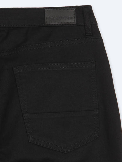 Siyah Düz Slim Fit Denim Pamuk Karışımlı Pantolon