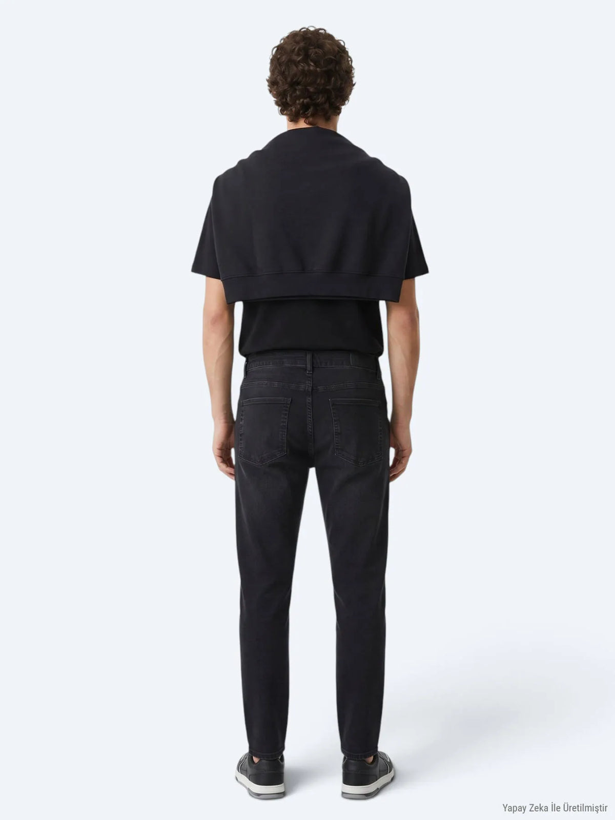 Siyah Düz Slim Fit Denim Pamuk Karışımlı Pantolon