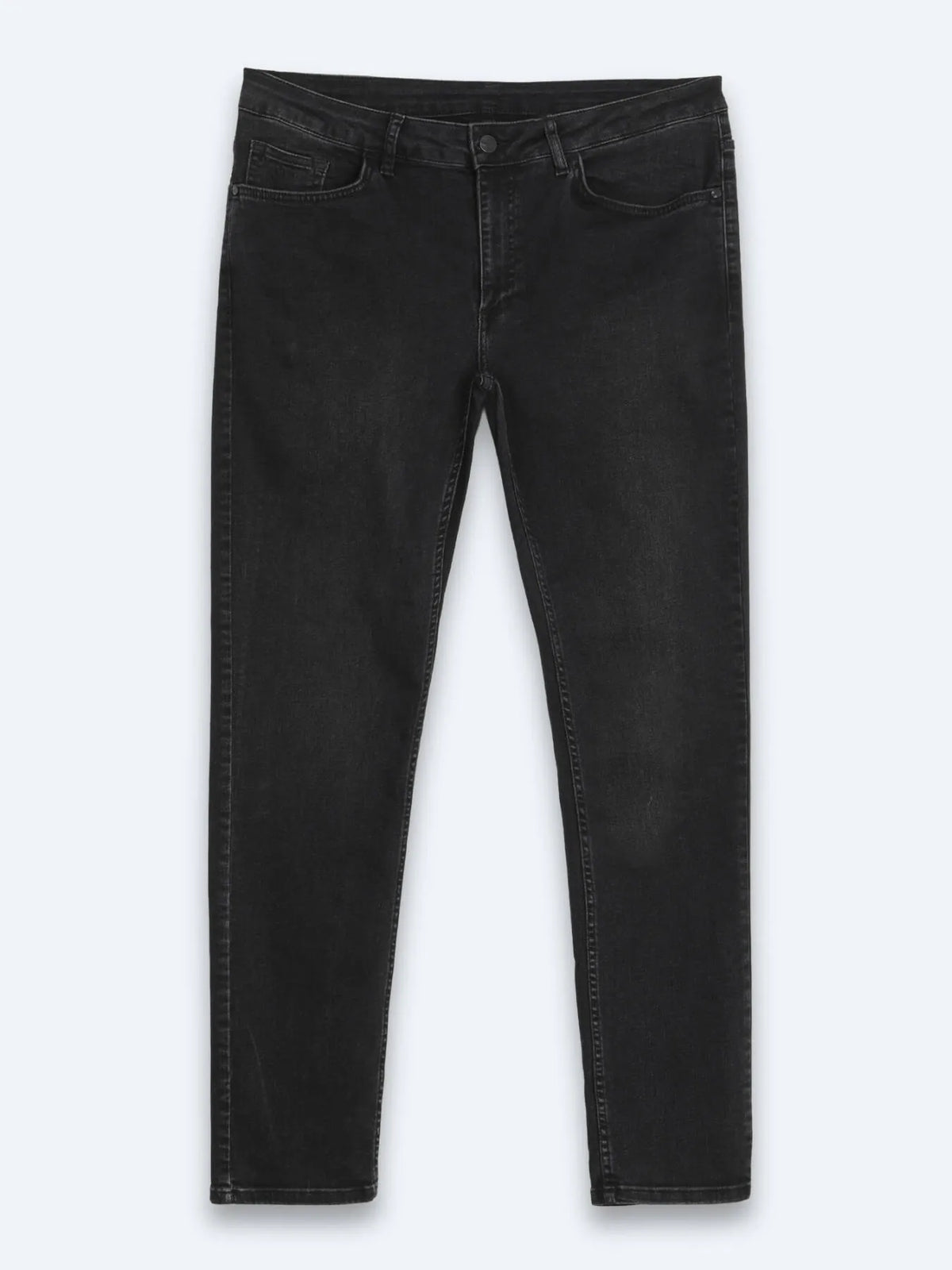 Siyah Düz Slim Fit Denim Pamuk Karışımlı Pantolon
