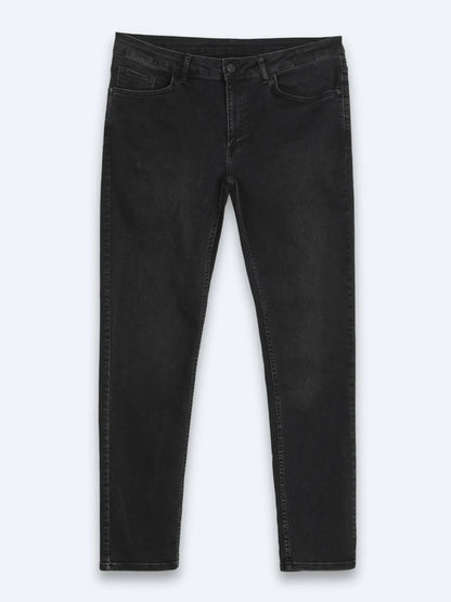 Siyah Düz Slim Fit Denim Pamuk Karışımlı Pantolon