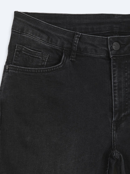Siyah Düz Slim Fit Denim Pamuk Karışımlı Pantolon
