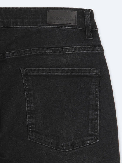 Siyah Düz Slim Fit Denim Pamuk Karışımlı Pantolon