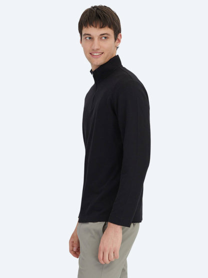 Siyah Fitilli Bisiklet Yaka T-shirt