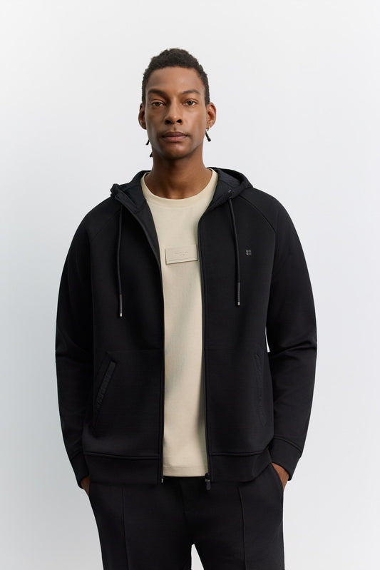 Siyah Kapüşonlu Yaka Kangru Cepli Kolay Ütülenen Interlok Sweatshirt