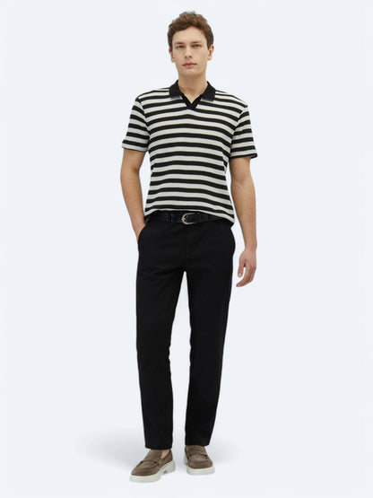 Siyah Dokuma Regular Fit Casual Pamuk Karışımlı Pantolon