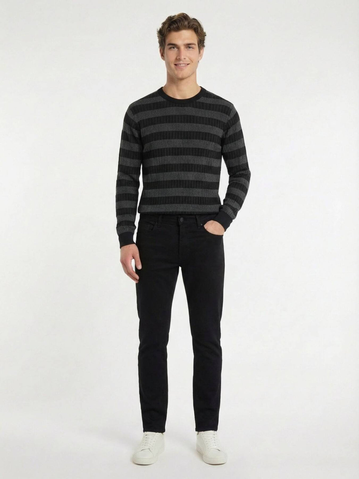 Siyah Dokuma Slim Fit Casual Pamuk Karışımlı Pantolon