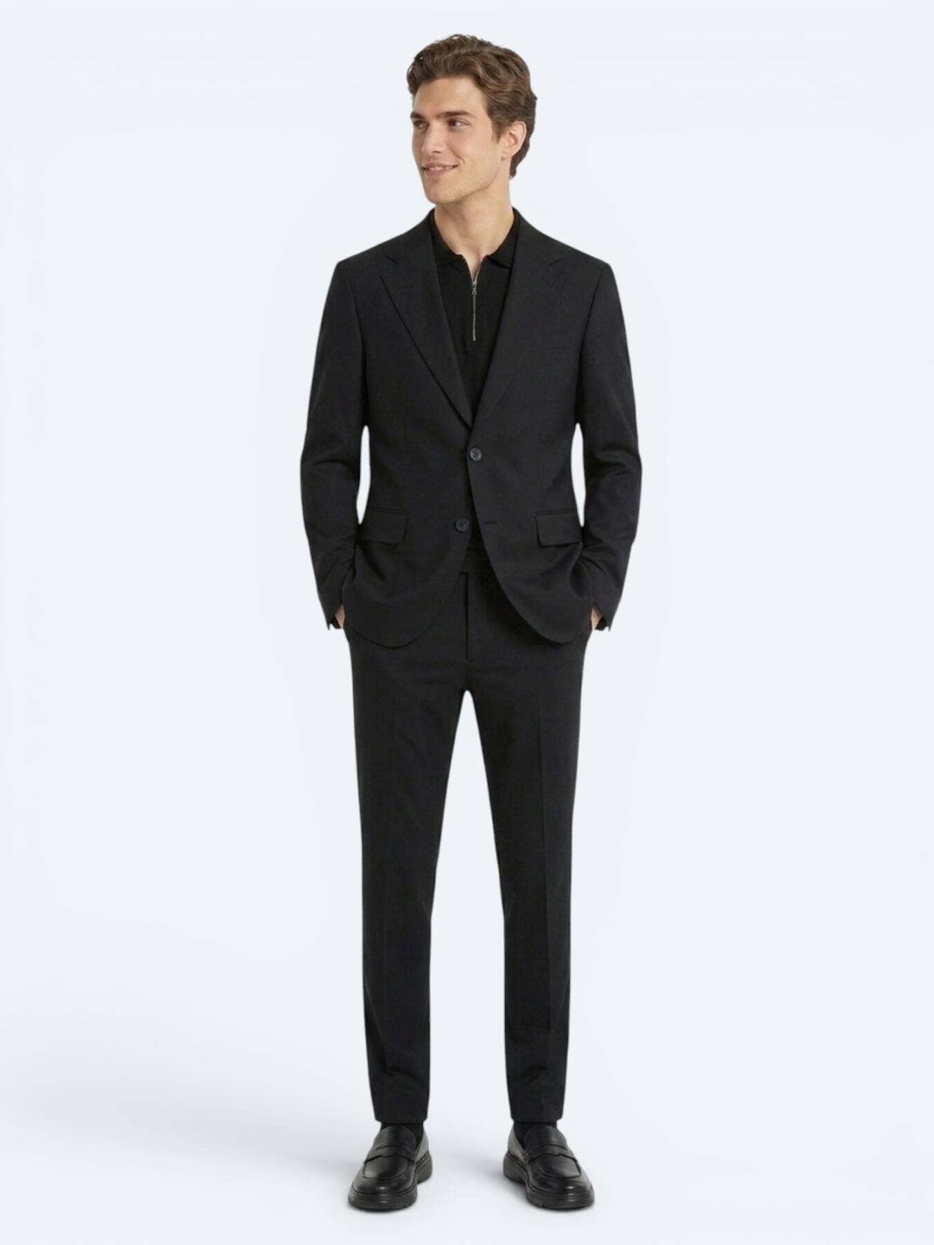 Siyah Mikro Modern Fit %100 Yün Takım Elbise