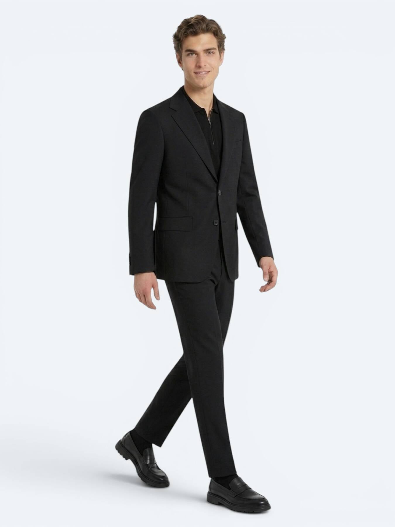 Siyah Mikro Modern Fit %100 Yün Takım Elbise
