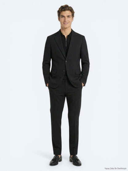 Siyah Mikro Modern Fit Takım Elbise
