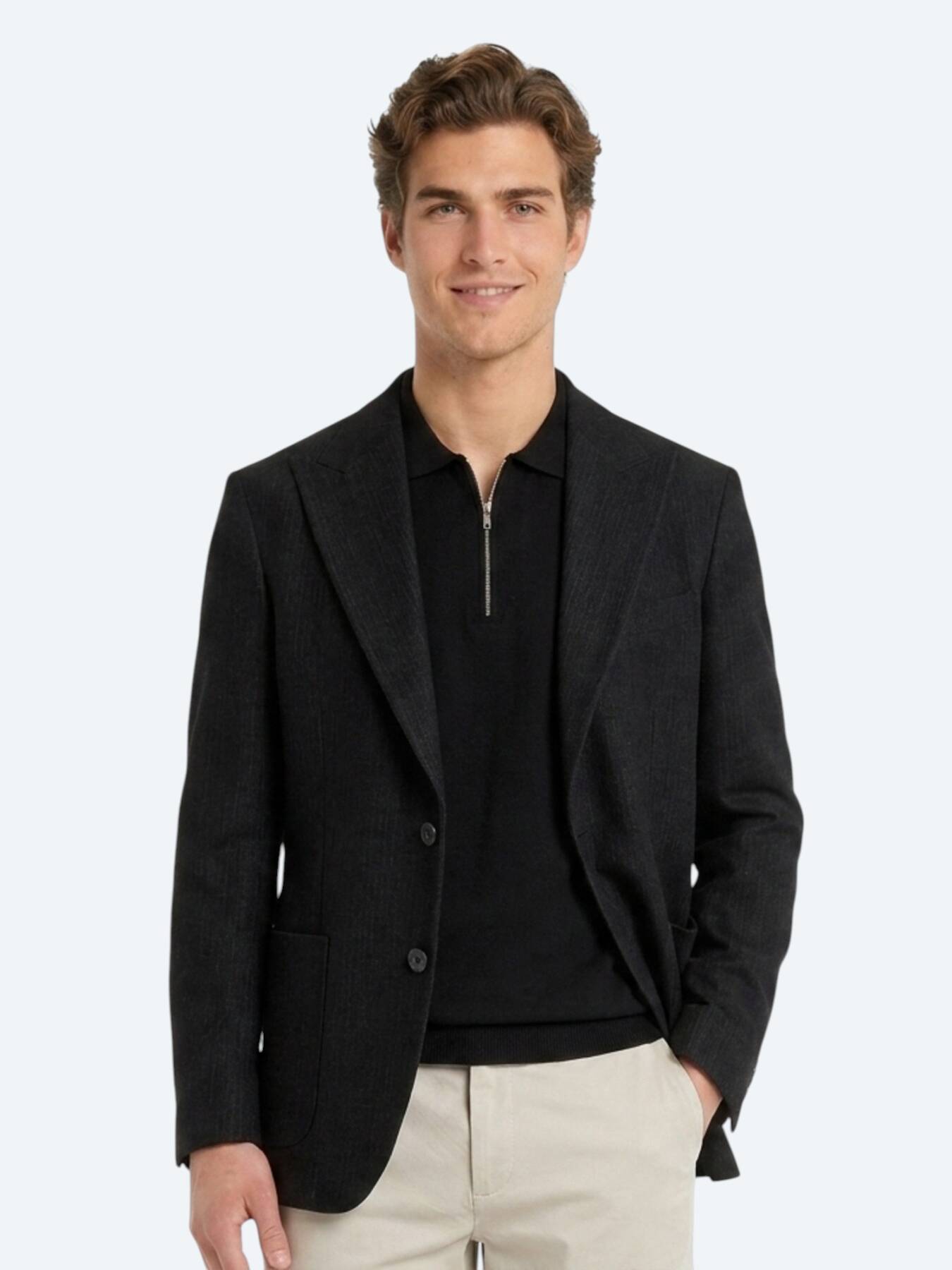 Siyah Mikro Modern Fit Yün Karışımlı Ceket