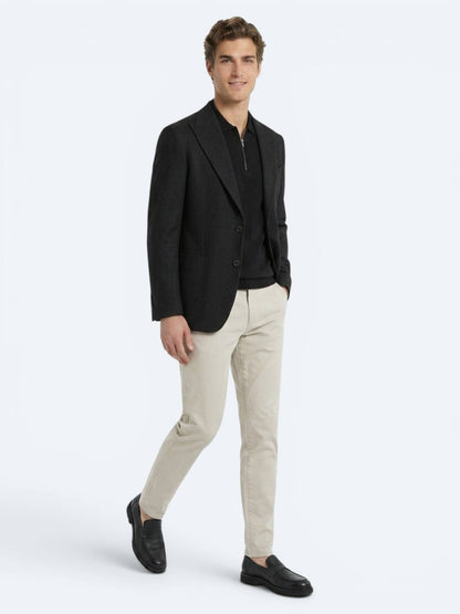 Siyah Mikro Modern Fit Yün Karışımlı Ceket