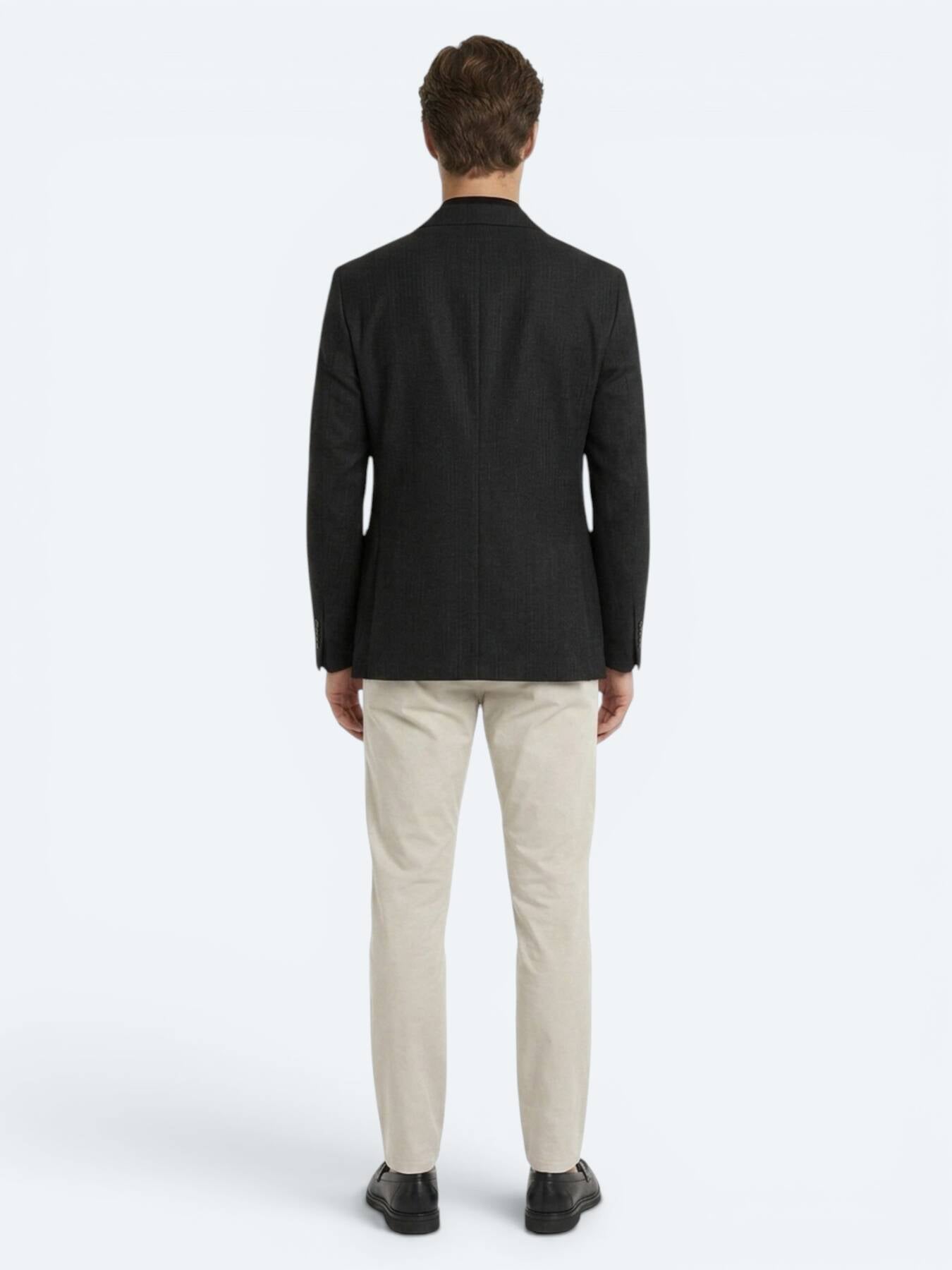 Siyah Mikro Modern Fit Yün Karışımlı Ceket