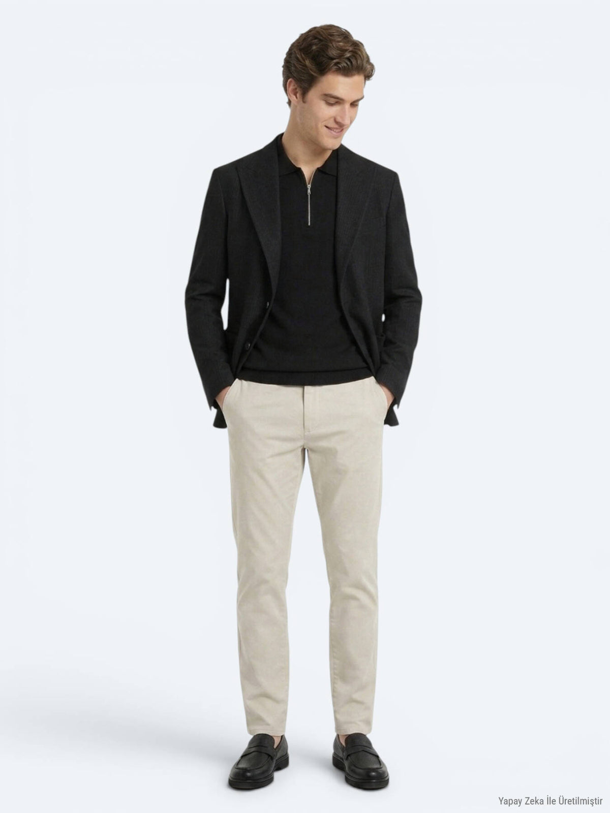 Siyah Modern Fit Yün Karışımlı Ceket
