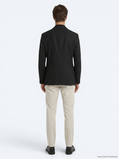 Siyah Modern Fit Yün Karışımlı Ceket