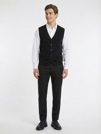 Siyah Regular Fit Casual Örme Triko Yelek
