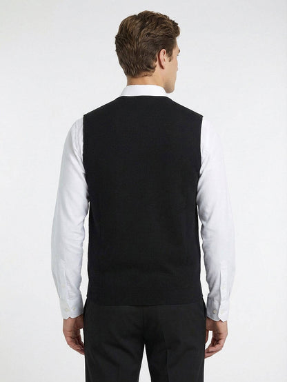 Siyah Regular Fit Casual Örme Triko Yelek