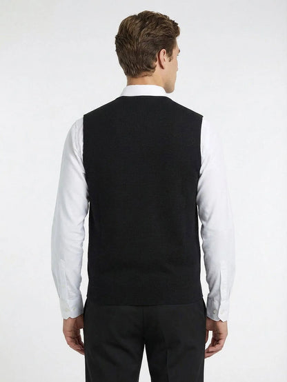 Siyah Regular Fit Casual Örme Triko Yelek
