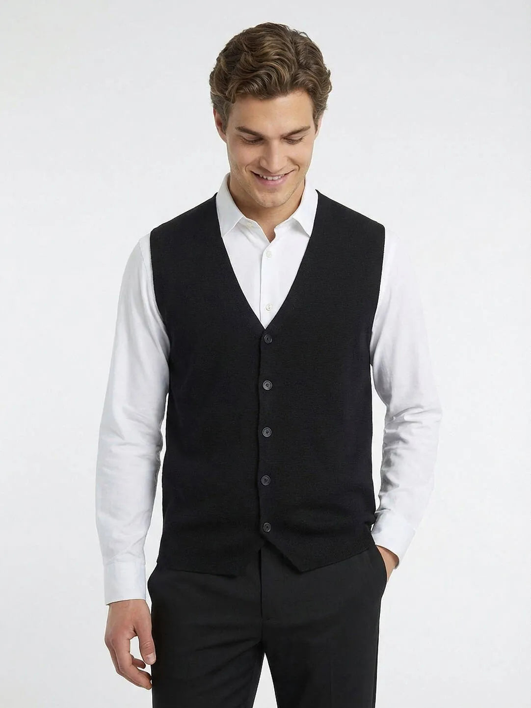 Siyah Regular Fit Casual Örme Triko Yelek