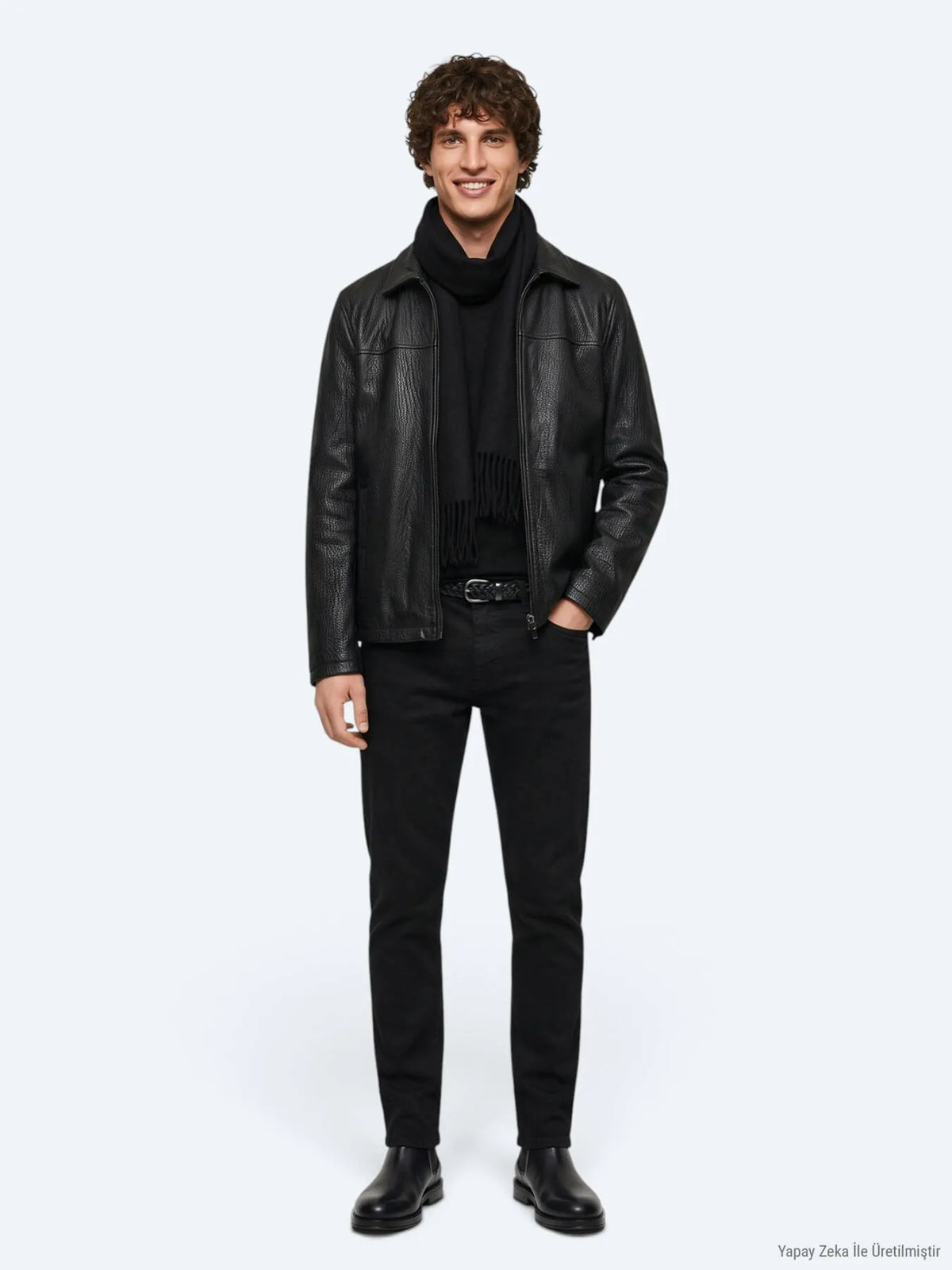 Siyah Regular Fit Gömlek Yaka Casual Deri Deri Mont