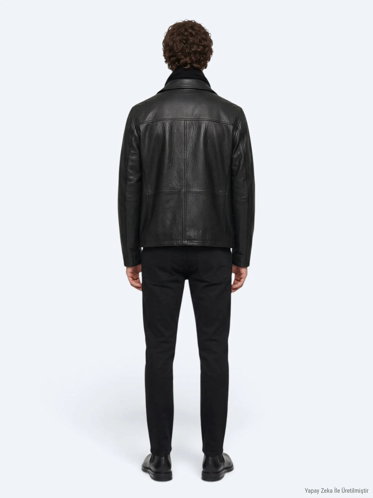 Siyah Regular Fit Gömlek Yaka Casual Deri Deri Mont
