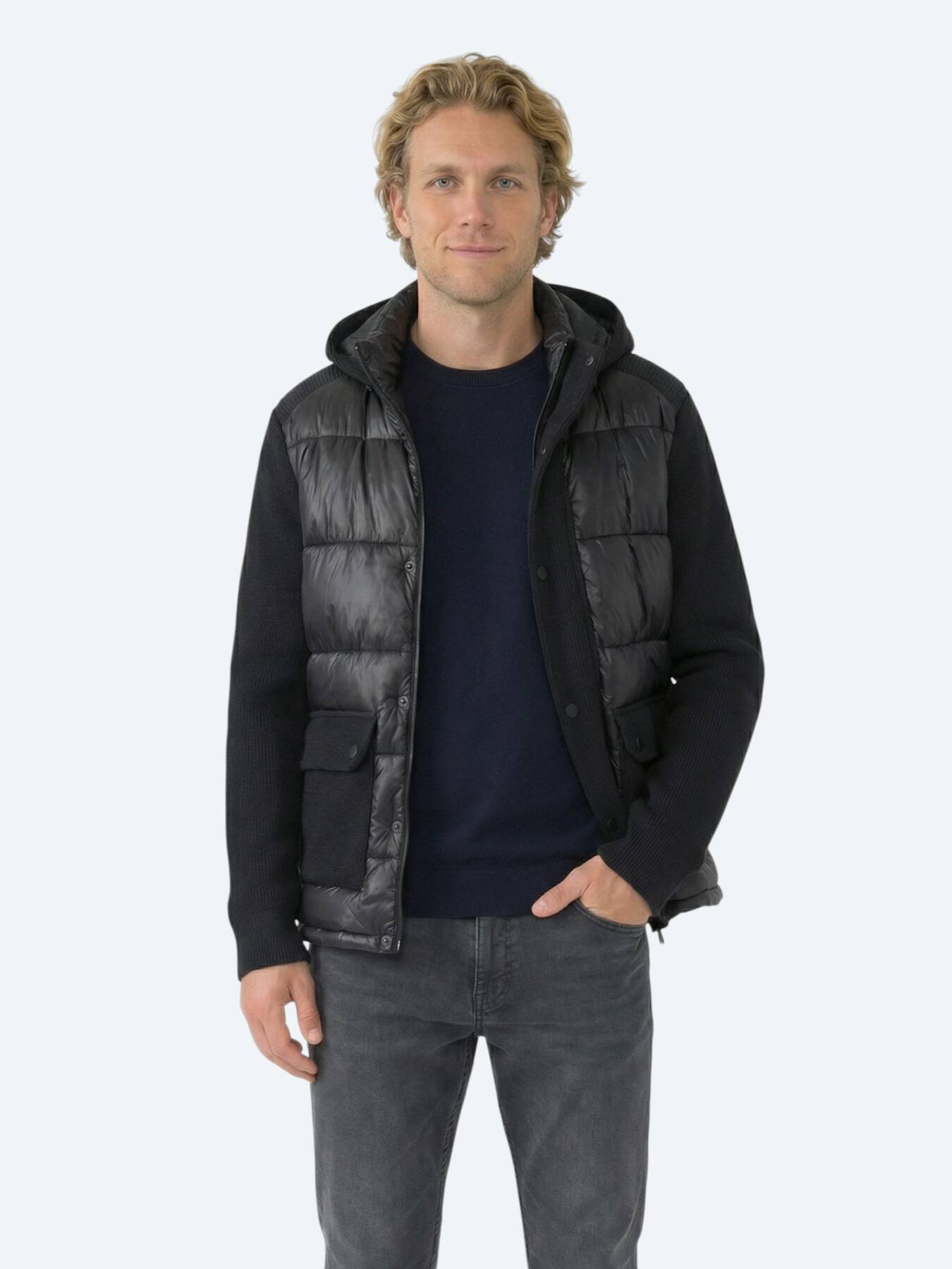 Siyah Regular Fit Kapüşonlu Casual Dokuma Mont