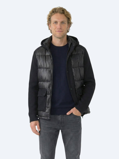Siyah Regular Fit Kapüşonlu Casual Dokuma Mont
