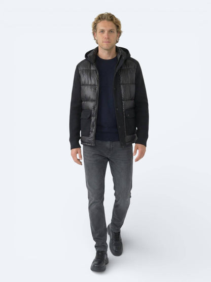 Siyah Regular Fit Kapüşonlu Casual Dokuma Mont