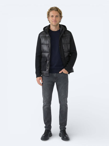 Siyah Regular Fit Kapüşonlu Casual Dokuma Mont