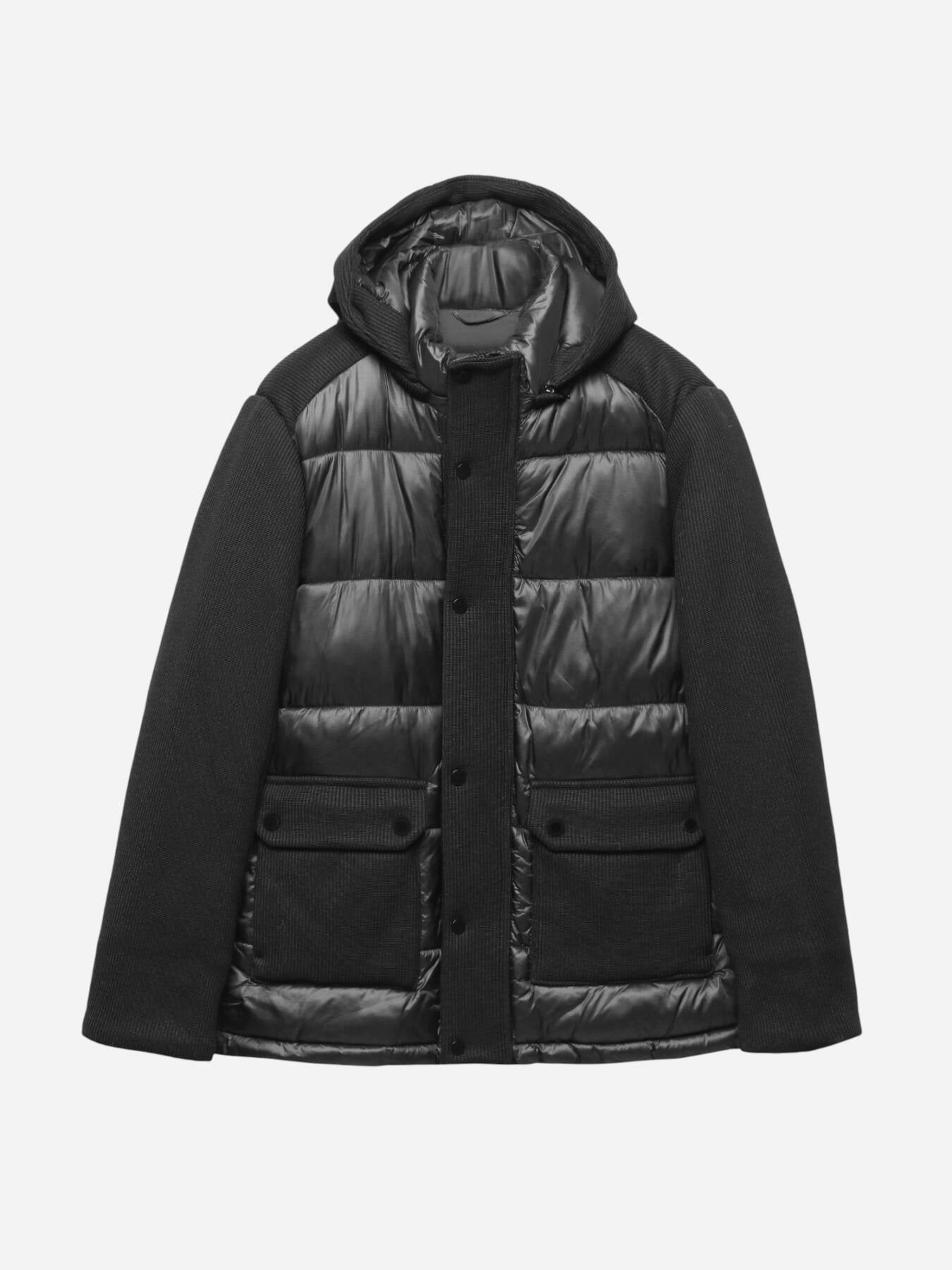 Siyah Regular Fit Kapüşonlu Casual Dokuma Mont