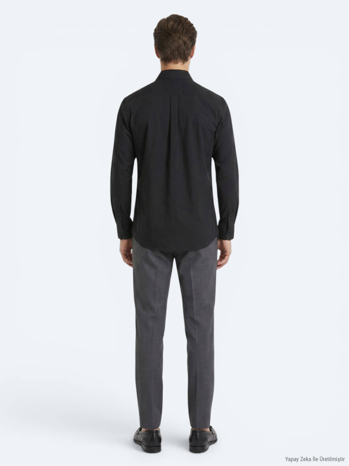 Siyah Regular Fit Uzun Dokuma Casual Pamuk Karışımlı Gömlek