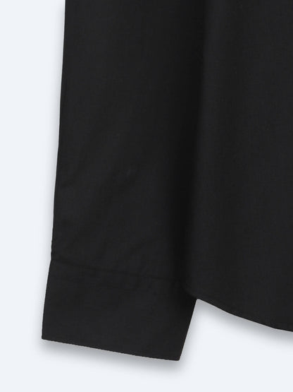 Siyah Regular Fit Uzun Dokuma Casual Pamuk Karışımlı Gömlek